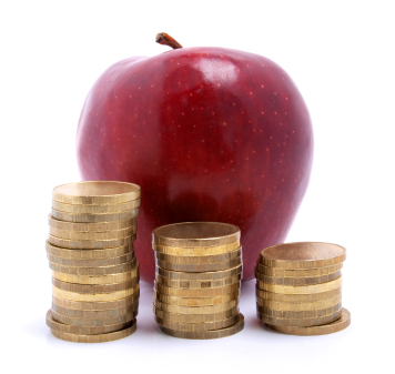 Image of apple and money, coins