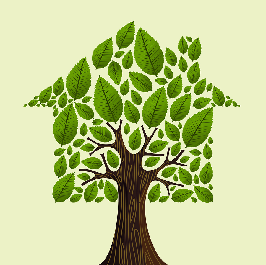 Real estate tree house green leaves illustration. Vector file layered for easy manipulation and custom coloring